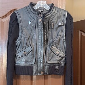 Bebe Black Leather Sweater Kids Vest Jacket
